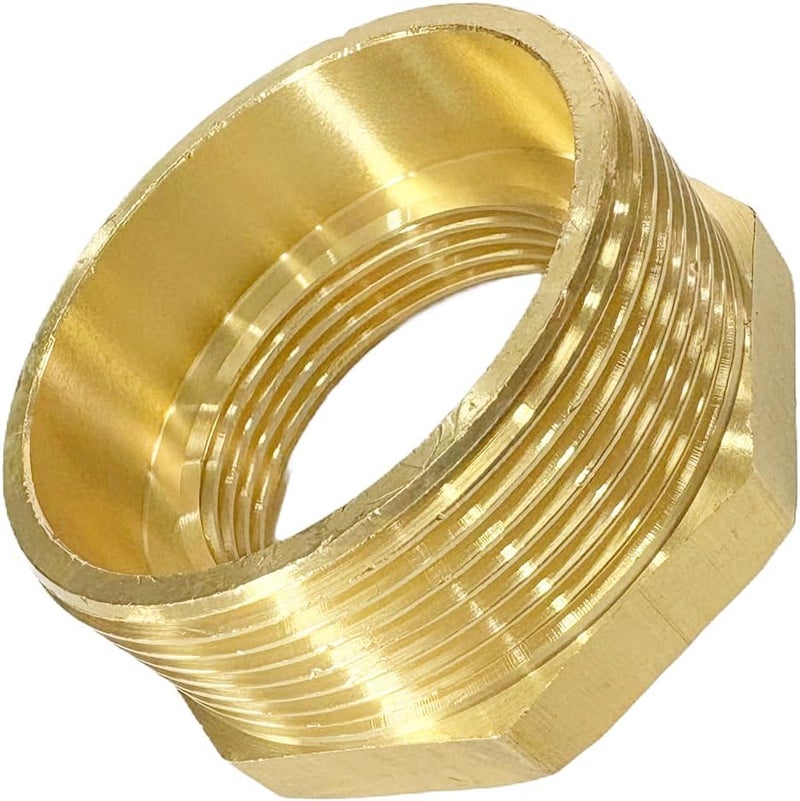 JENSWILL 2" NPT Male x 1-1/4" NPT Female Brass Reducer Hex Bushing Threaded Pipe Fitting Reducing Adapter Pack of 1 - Image 2
